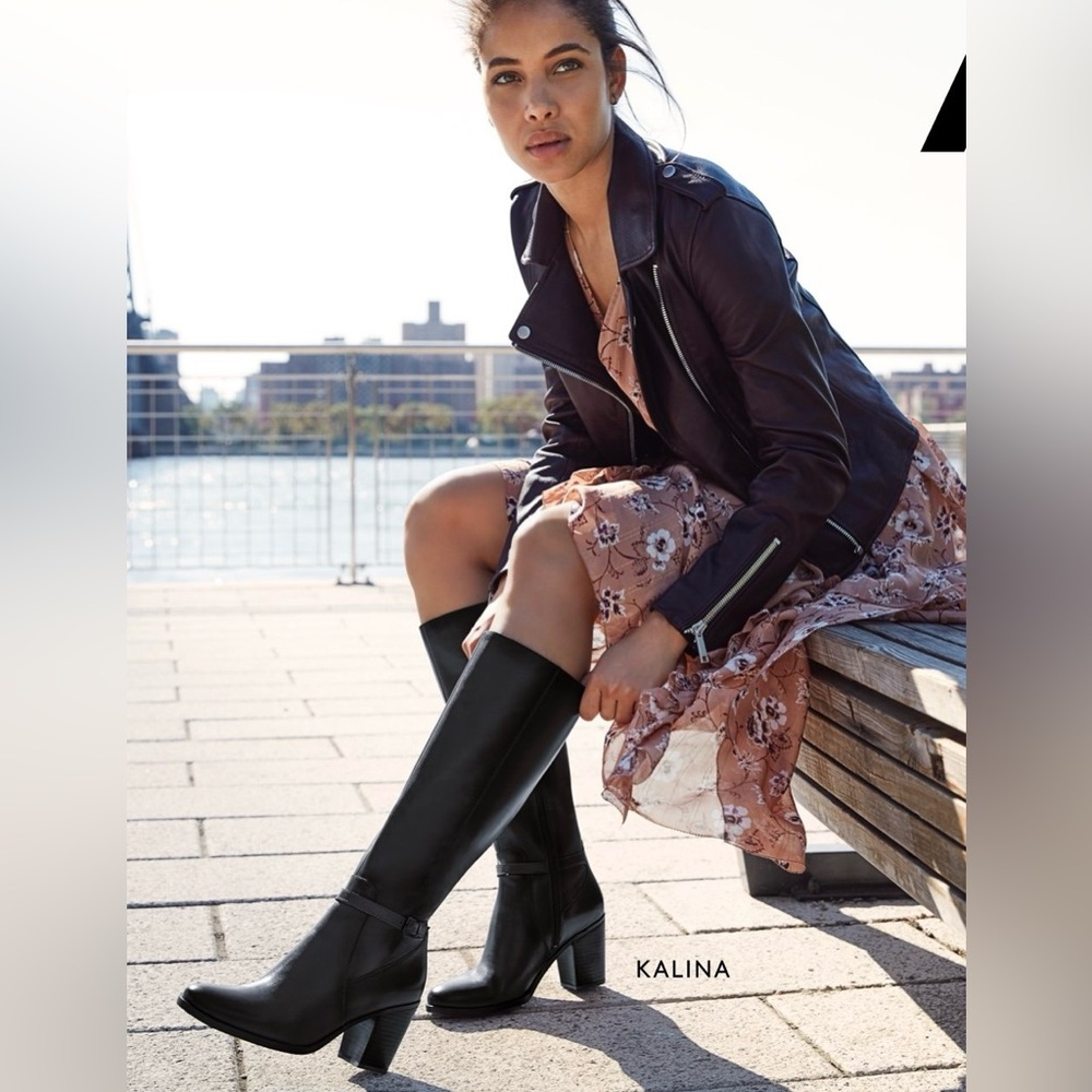 Naturalizer Kalina Wide Calf Knee High Boots Black Leather Size 6.5